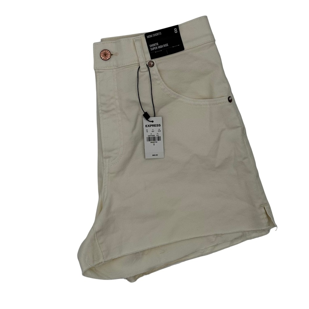 Express Mom Shorts Size 8 Shortie Superâ High Rise Cream Beige Raw Hem New